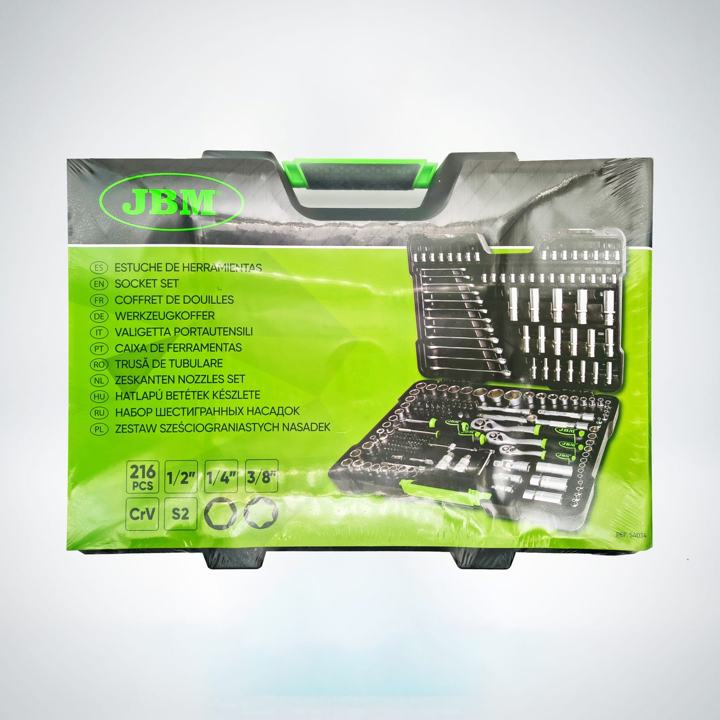 SET DI UTENSILI DA 216 PEZZI CON BUSSOLE ESAGONALI DA 1/4", 3/8" E 1/2" – FINITURA ZINCATA