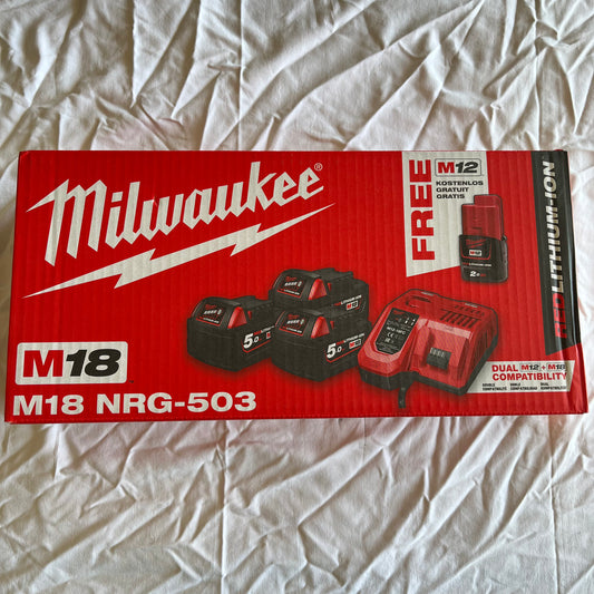 Set caricabatterie M12/M18 ricarica rapida + 3 batterie M18 da 5 Ah cod. M18 NRG-503 Milwaukee