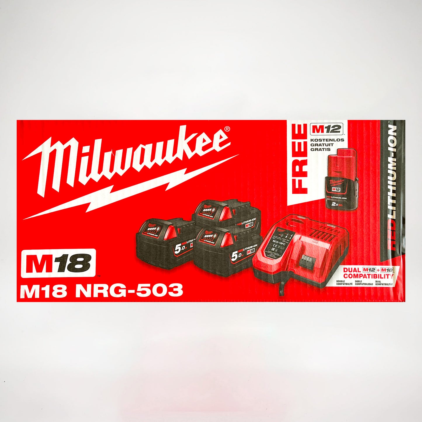 Set caricabatterie M12/M18 ricarica rapida + 3 batterie M18 da 5 Ah cod. M18 NRG-503 Milwaukee