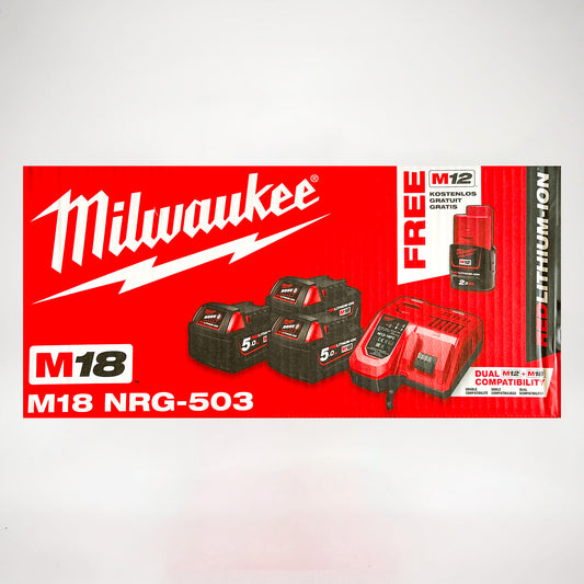Set caricabatterie M12/M18 ricarica rapida + 3 batterie M18 da 5 Ah cod. M18 NRG-503 Milwaukee